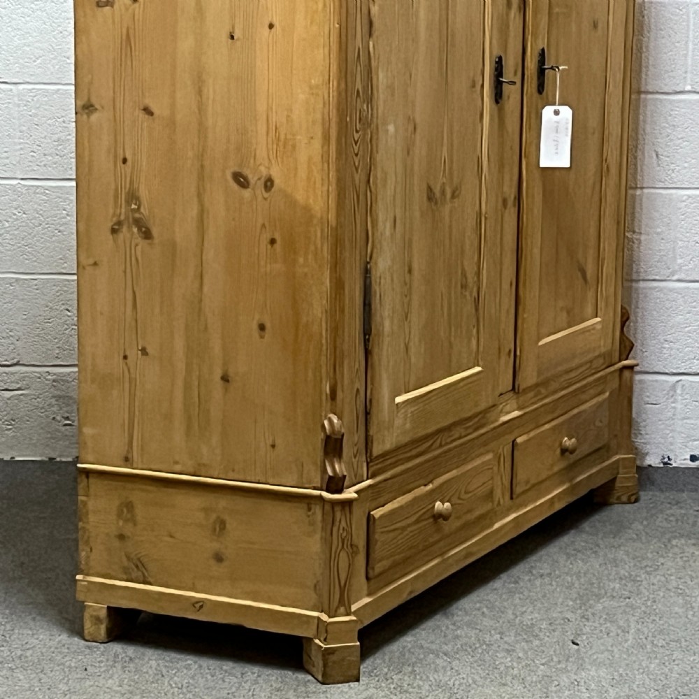 Large Decorative Antique Pine Double Wardrobe (Dismantles) View IV