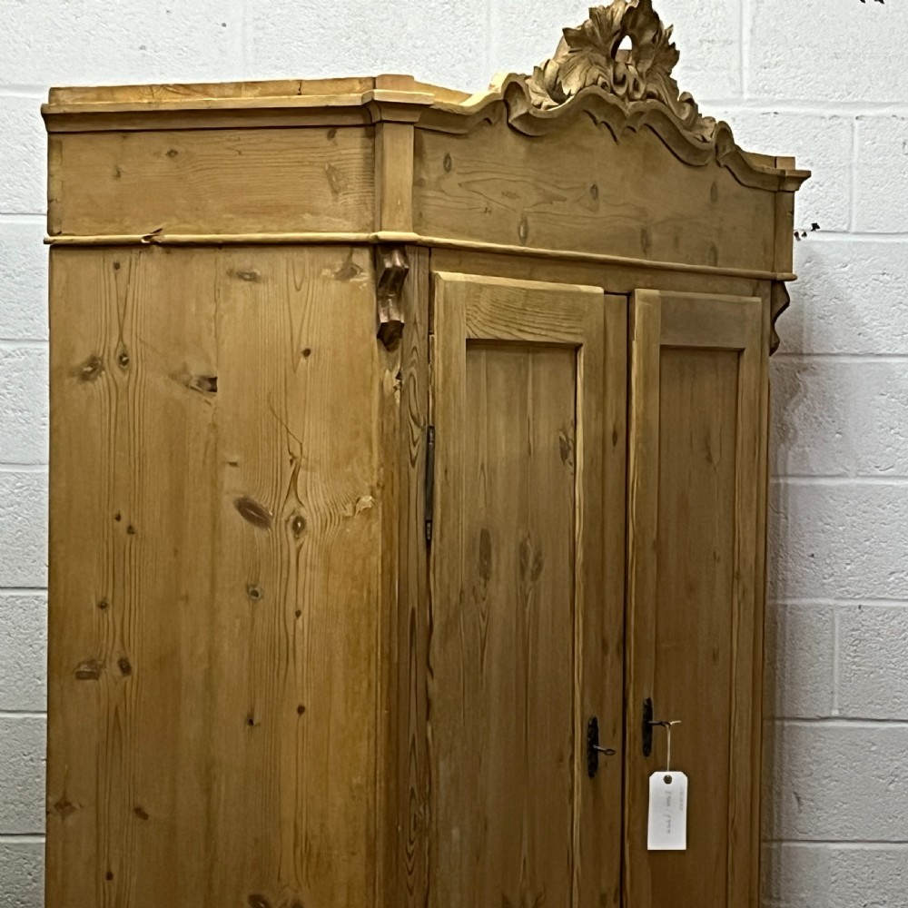 Large Decorative Antique Pine Double Wardrobe (Dismantles) View V