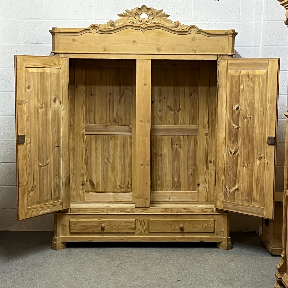 Large Decorative Antique Pine Double Wardrobe (Dismantles) View VII