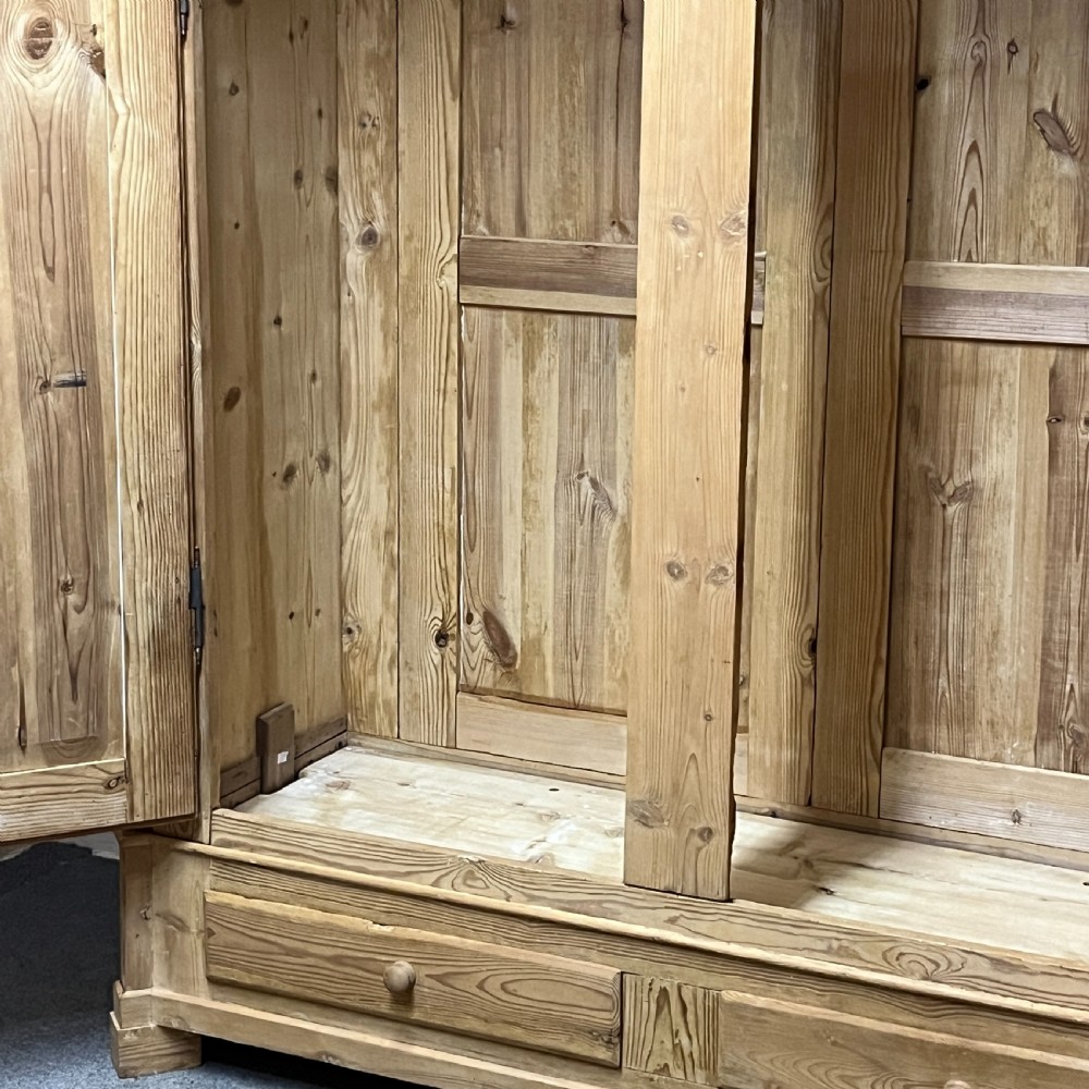 Large Decorative Antique Pine Double Wardrobe (Dismantles) View VIII