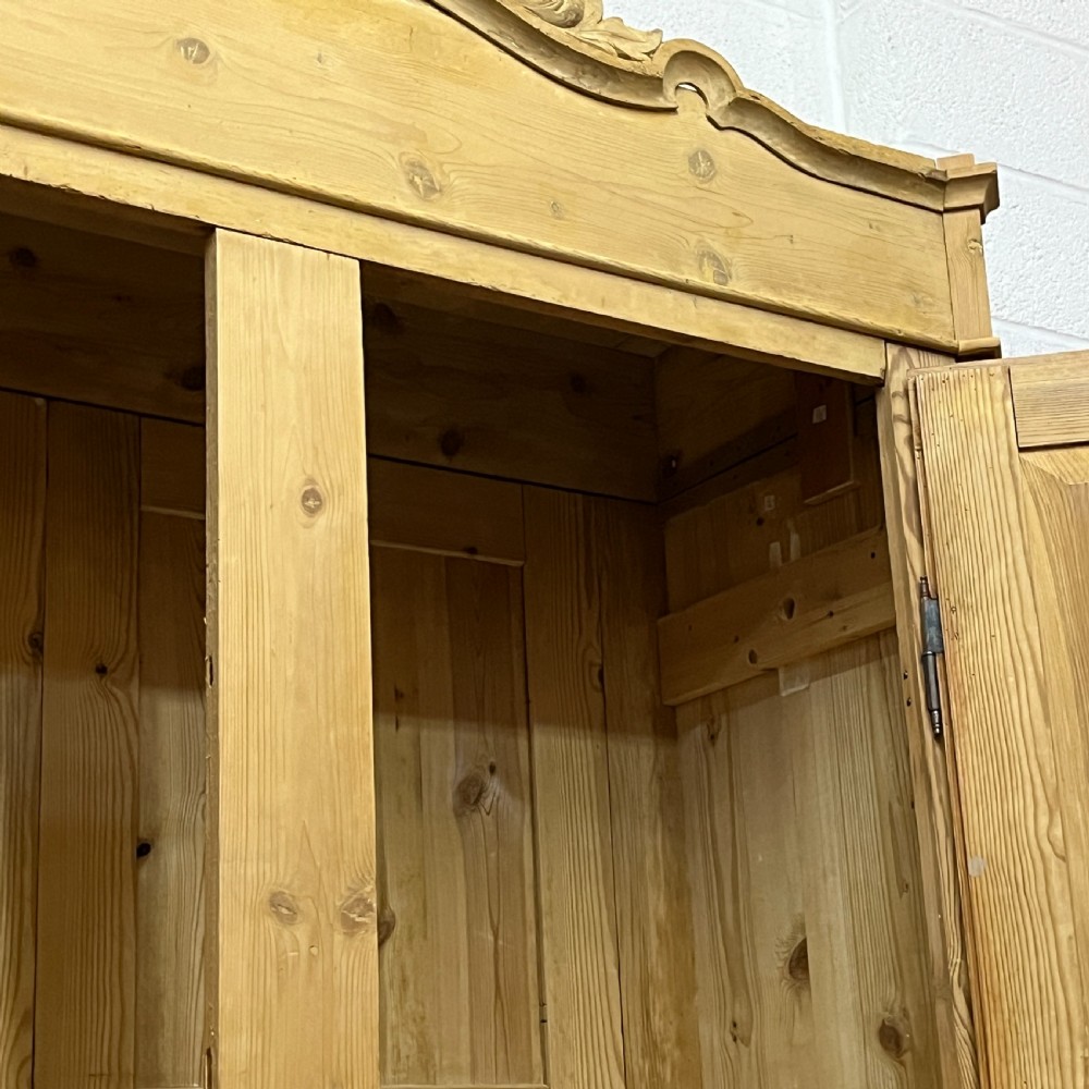 Large Decorative Antique Pine Double Wardrobe (Dismantles) View IX
