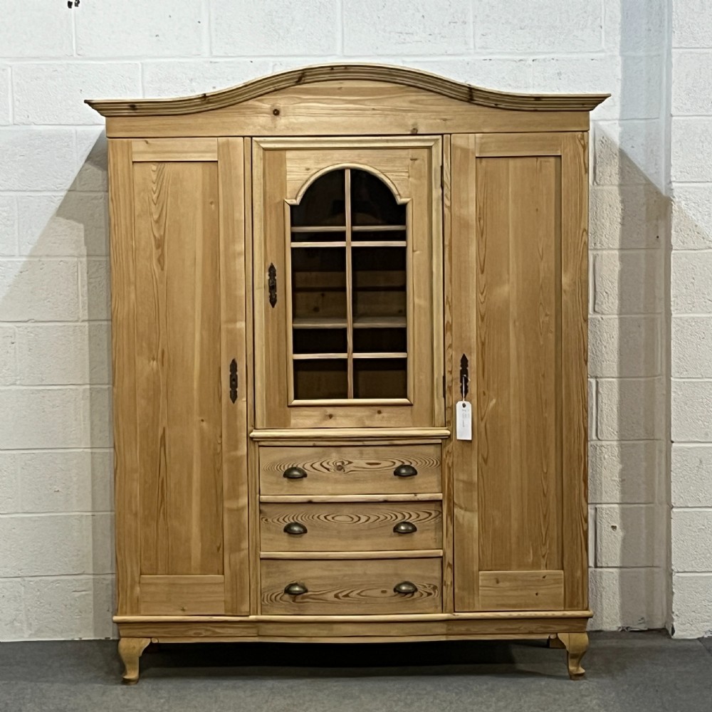 Large Antique Pine Bedroom Unit With Drawers 