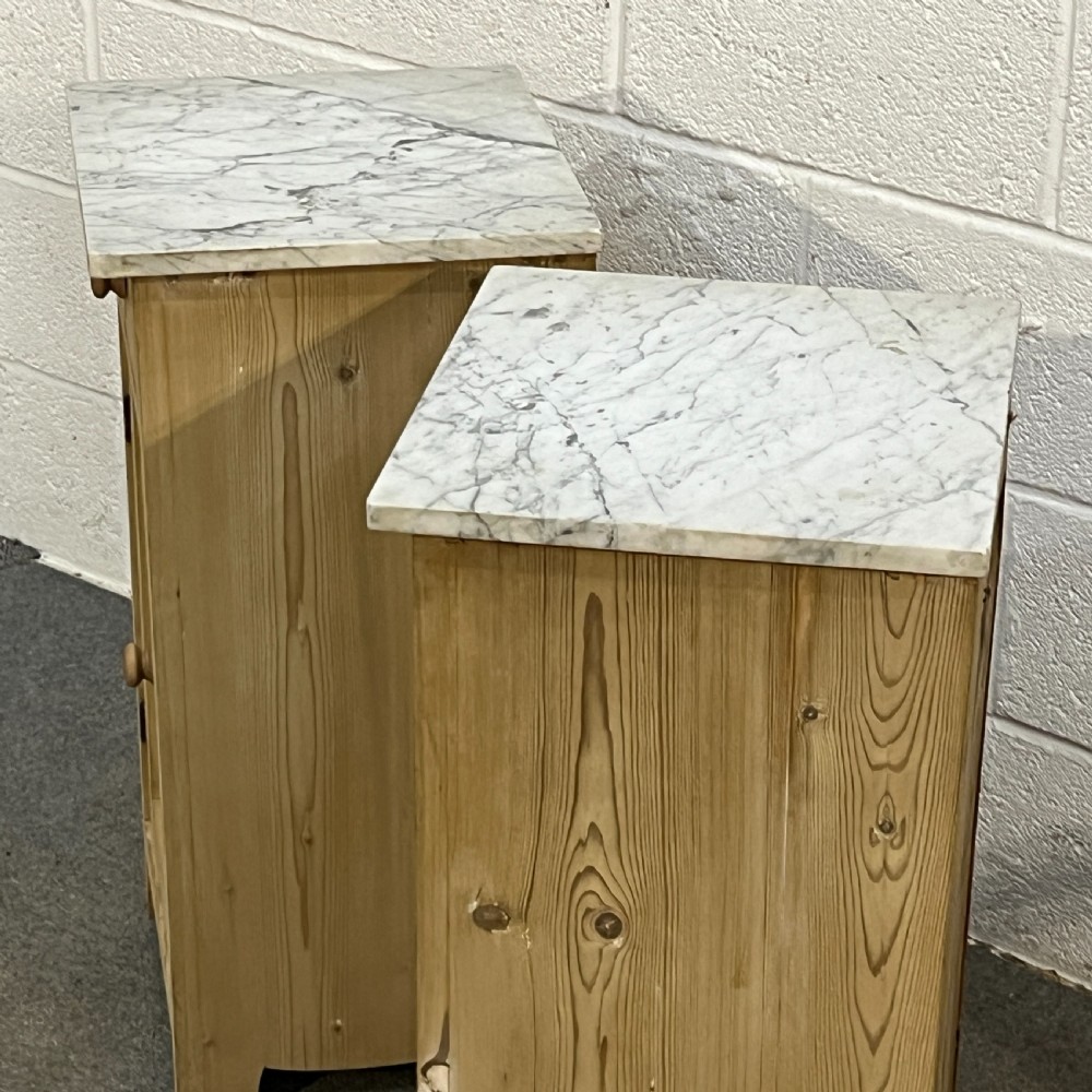 Pair Of Marble Top Antique Pine Bedside Cupboards View VI