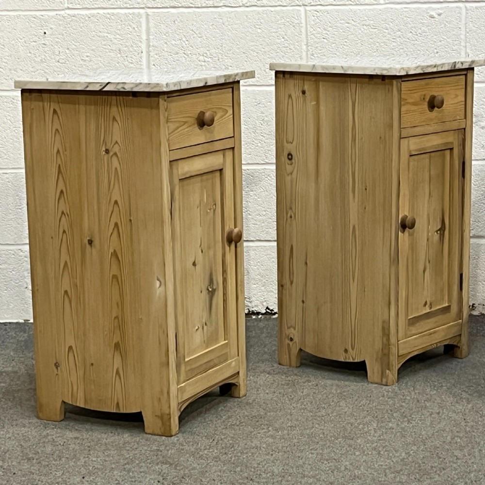 Pair Of Marble Top Antique Pine Bedside Cupboards View II