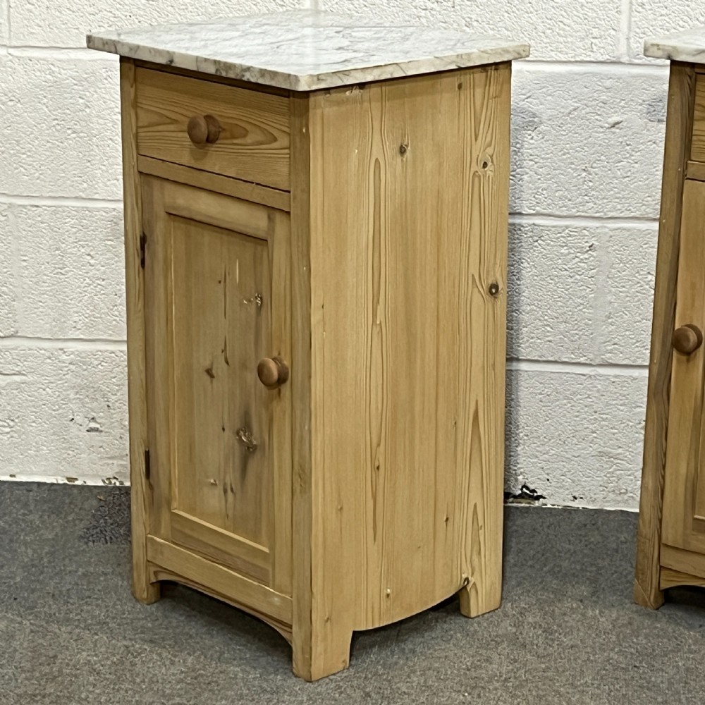 Pair Of Marble Top Antique Pine Bedside Cupboards View V