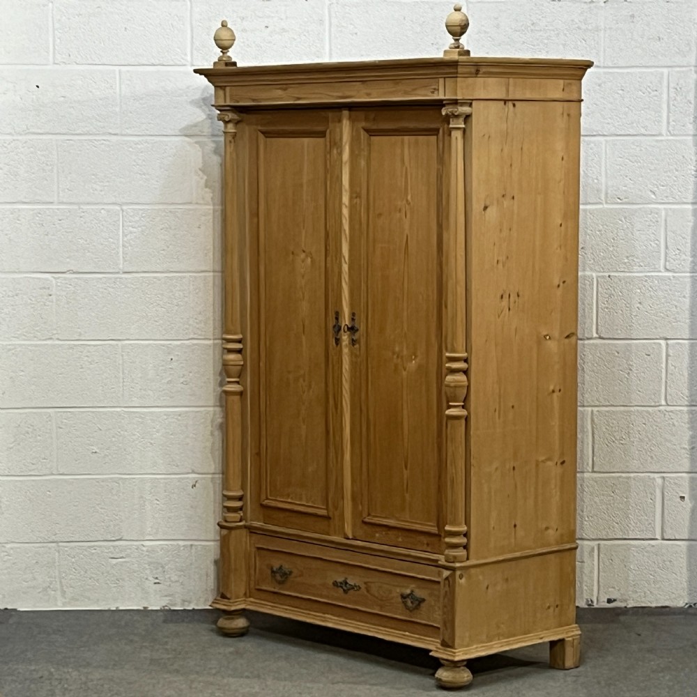 Small Column Antique Pine Double Wardrobe With Bottom Drawer View III