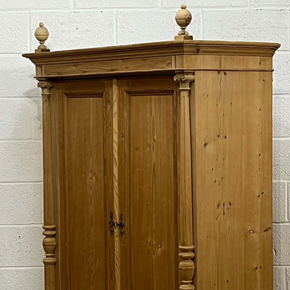 Small Column Antique Pine Double Wardrobe With Bottom Drawer View V