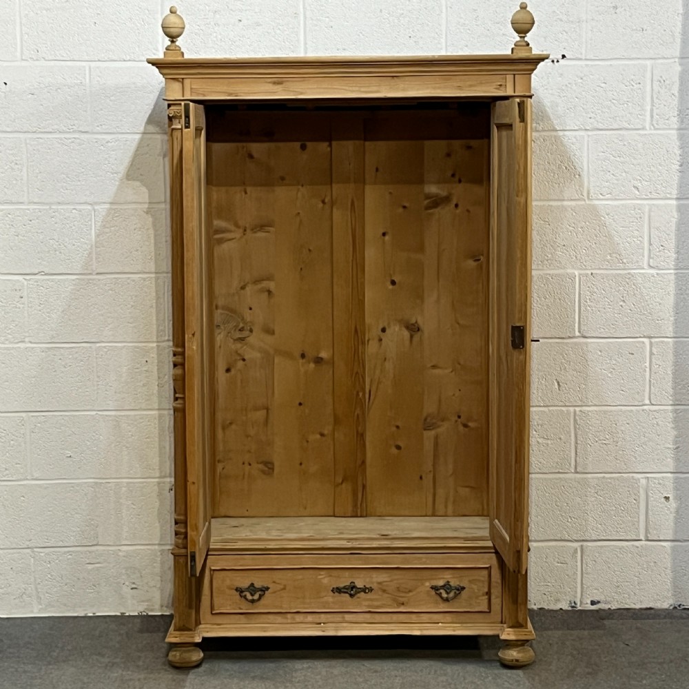 Small Column Antique Pine Double Wardrobe With Bottom Drawer View VII