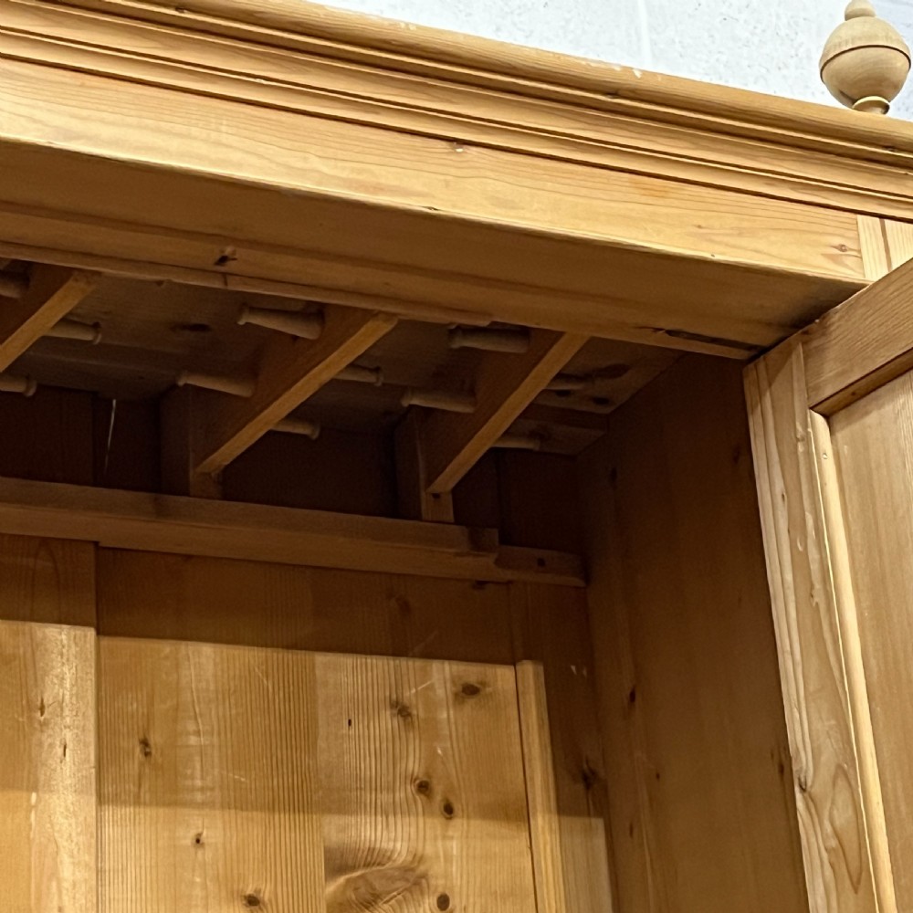 Small Column Antique Pine Double Wardrobe With Bottom Drawer View IX