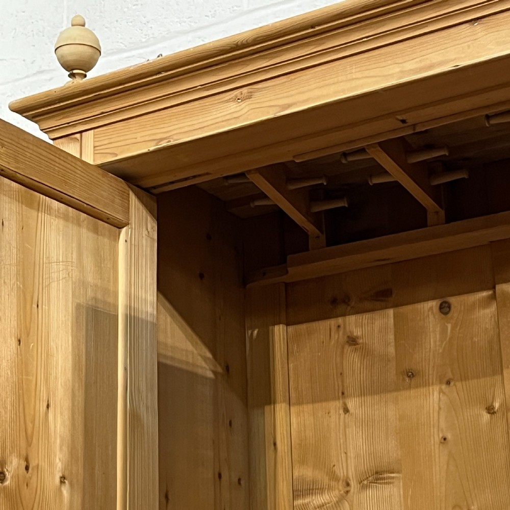Small Column Antique Pine Double Wardrobe With Bottom Drawer View X