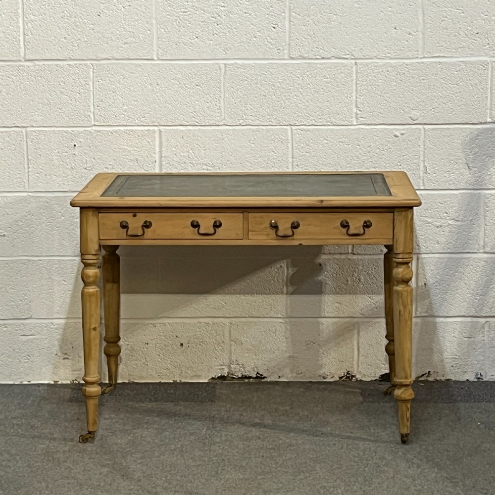 Edwardian Pine 2 Drawer Writing Table With Leather Insert 