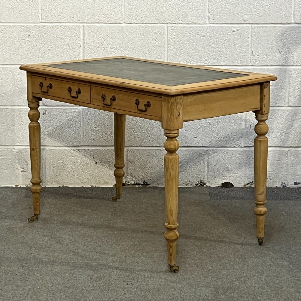 Edwardian Pine 2 Drawer Writing Table With Leather Insert  View II