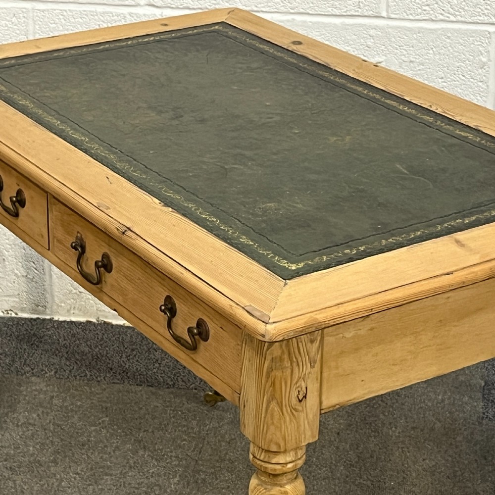 Edwardian Pine 2 Drawer Writing Table With Leather Insert  View III