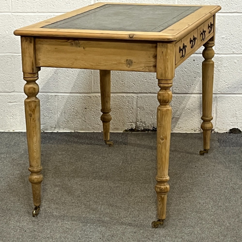 Edwardian Pine 2 Drawer Writing Table With Leather Insert  View V