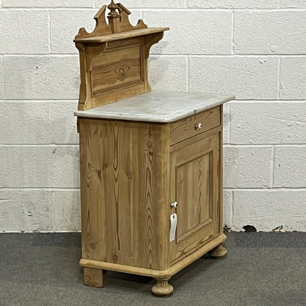 Small Antique Pine Marble Top Bathroom Cupboard View II