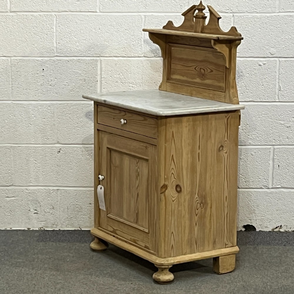 Small Antique Pine Marble Top Bathroom Cupboard View III