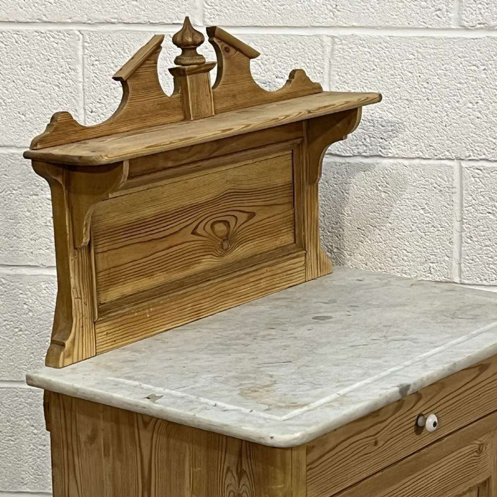 Small Antique Pine Marble Top Bathroom Cupboard View IV