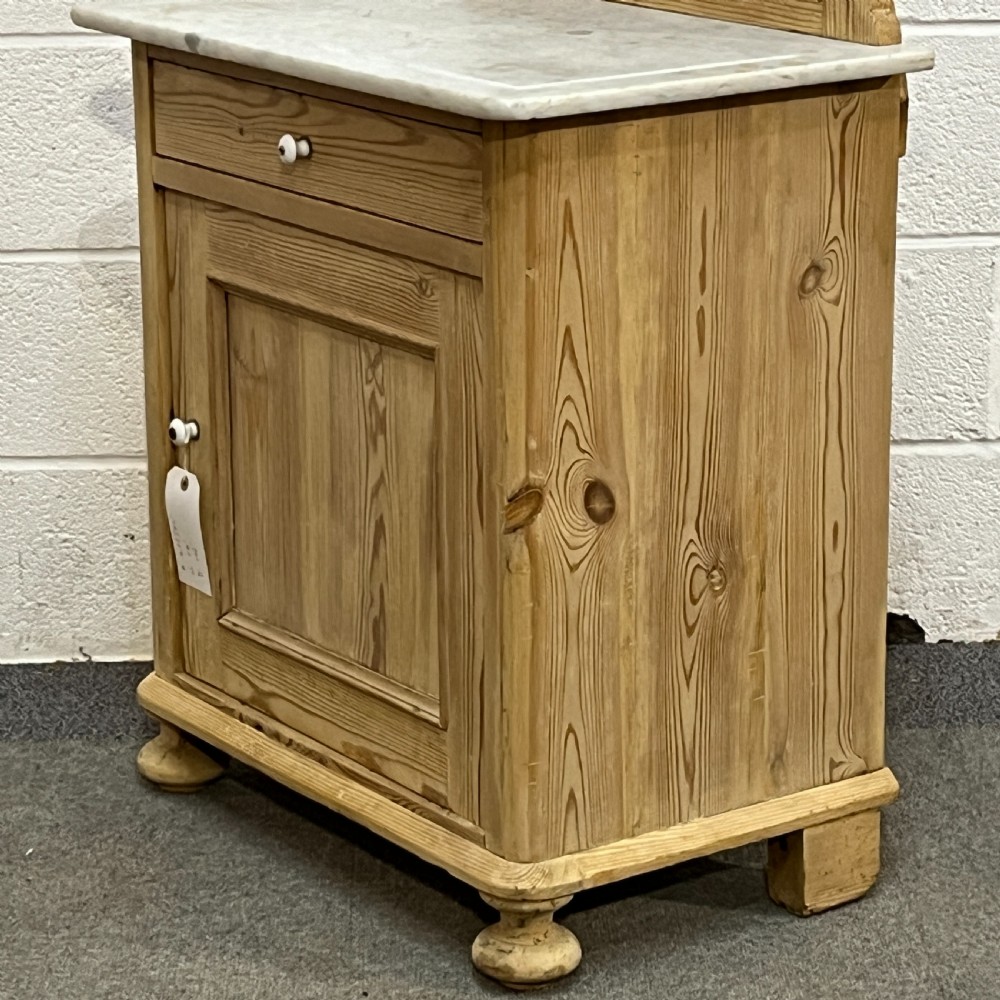 Small Antique Pine Marble Top Bathroom Cupboard View VI
