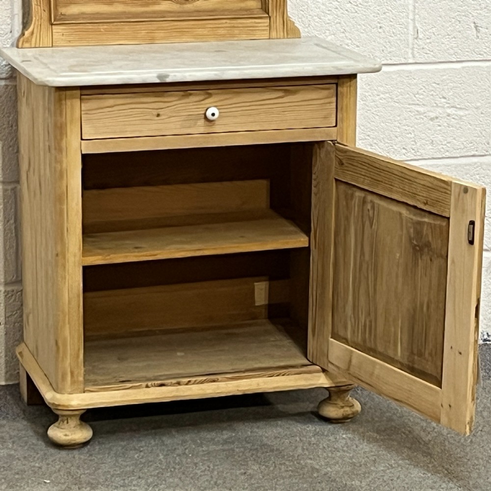 Small Antique Pine Marble Top Bathroom Cupboard View VII