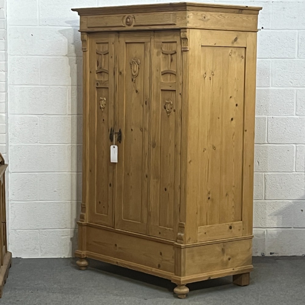 Small Antique Pine Double Wardrobe (Dismantles) View II