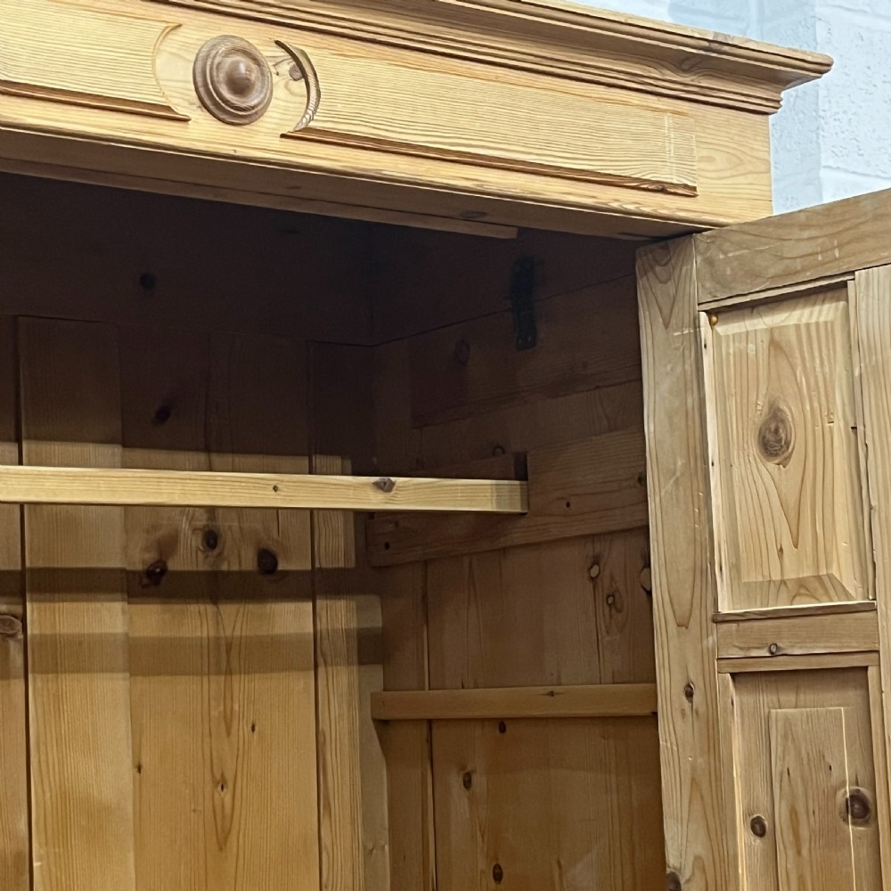 Small Antique Pine Double Wardrobe (Dismantles) View X
