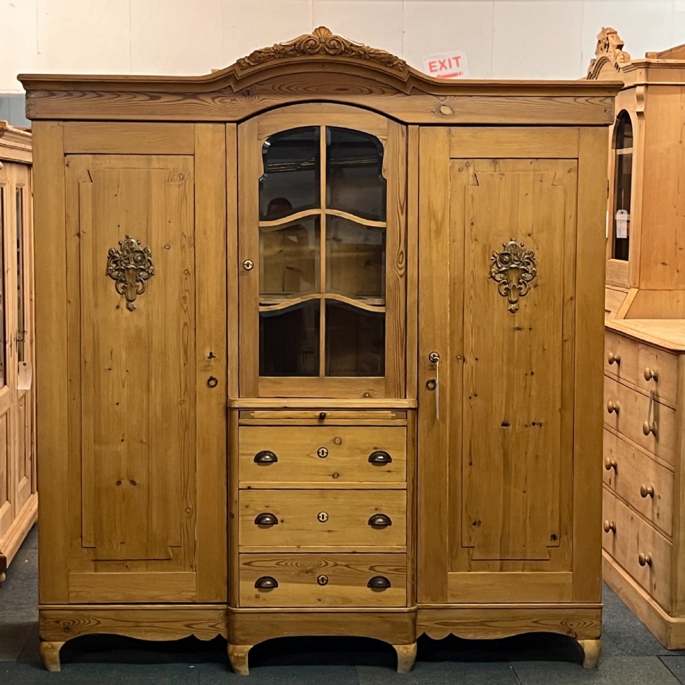Large Antique Pine Bedroom Wardrobe Unit