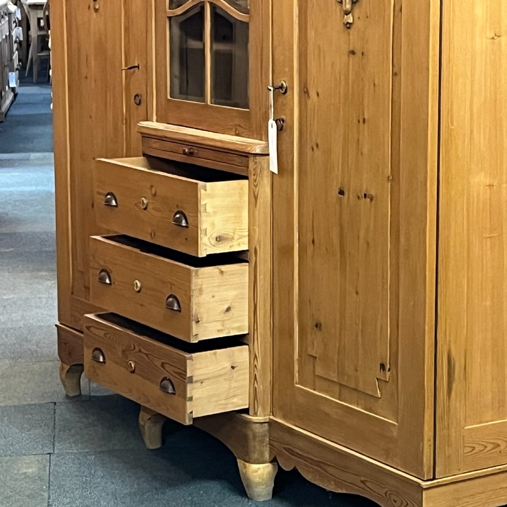 Large Antique Pine Bedroom Wardrobe Unit View VI