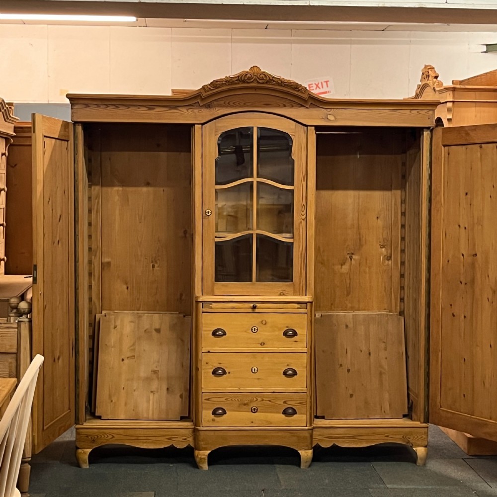 Large Antique Pine Bedroom Wardrobe Unit View VII