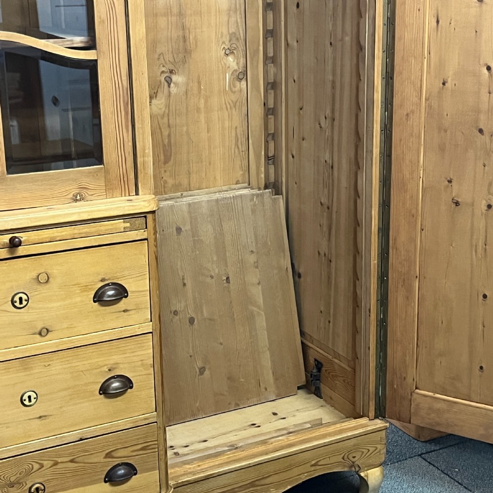 Large Antique Pine Bedroom Wardrobe Unit View VIII