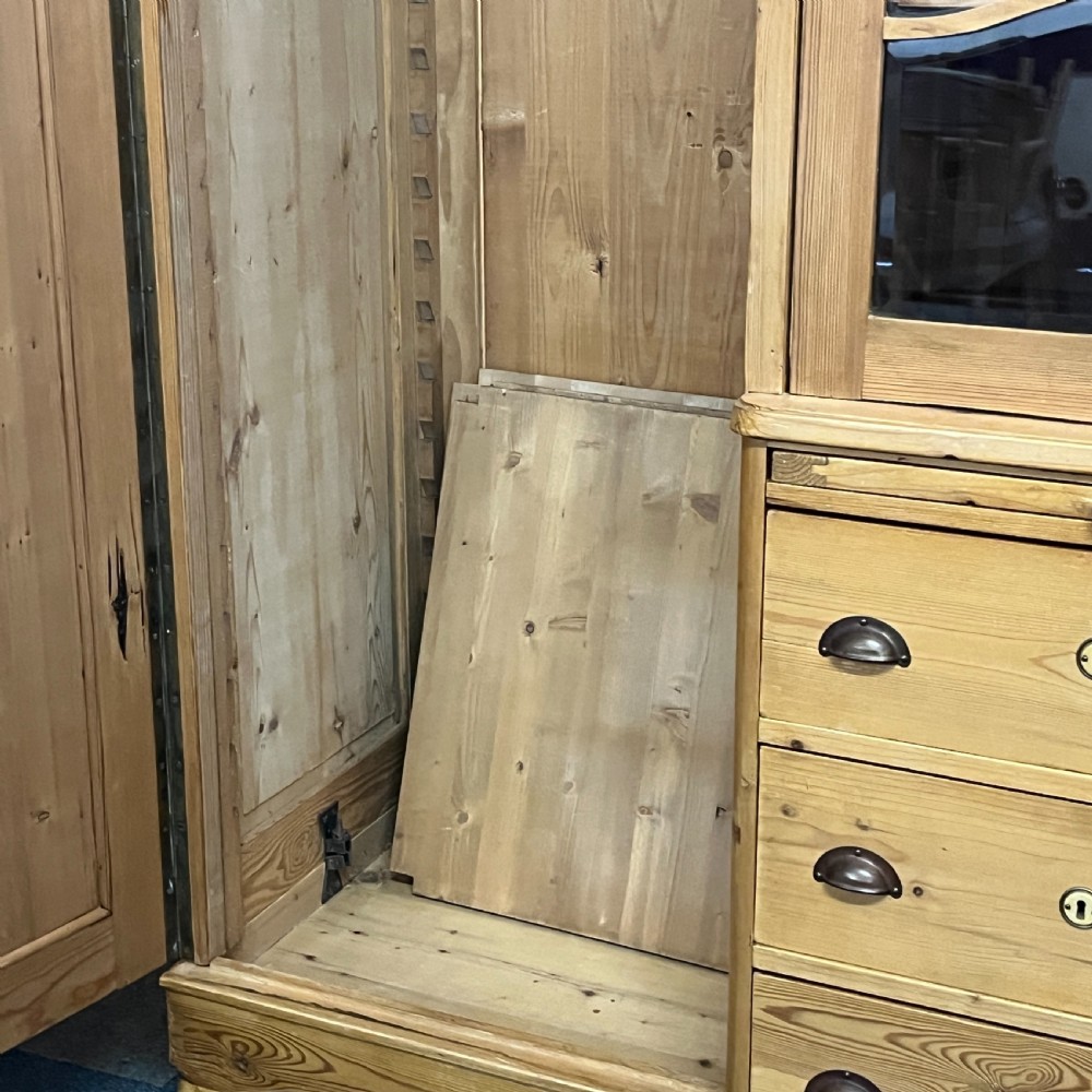 Large Antique Pine Bedroom Wardrobe Unit View IX