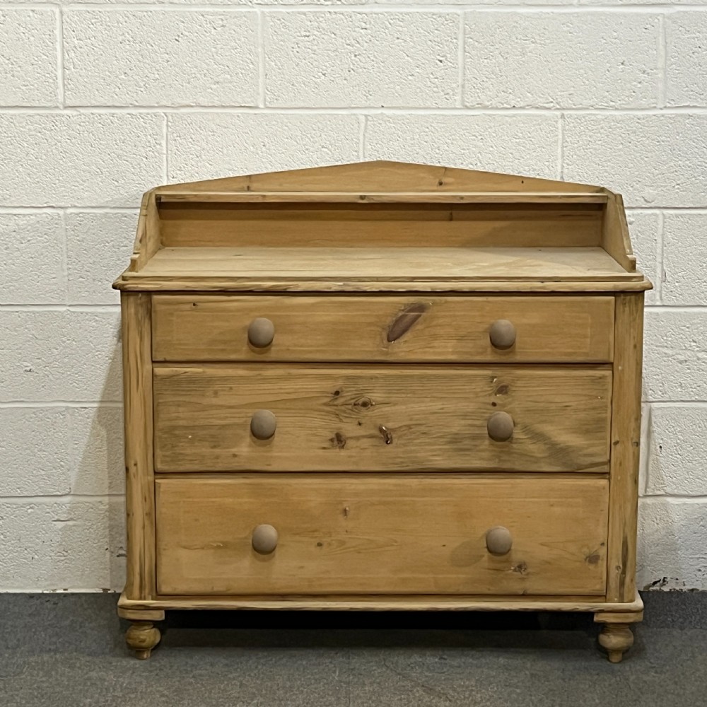 Gallery Back Victorian Pine Chest Of 3 Drawers