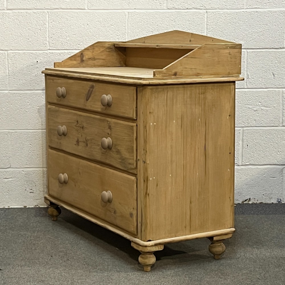 Gallery Back Victorian Pine Chest Of 3 Drawers View II