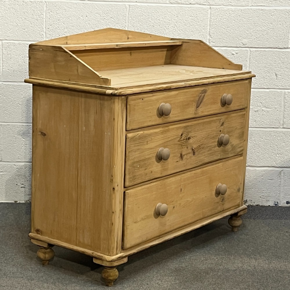 Gallery Back Victorian Pine Chest Of 3 Drawers View III