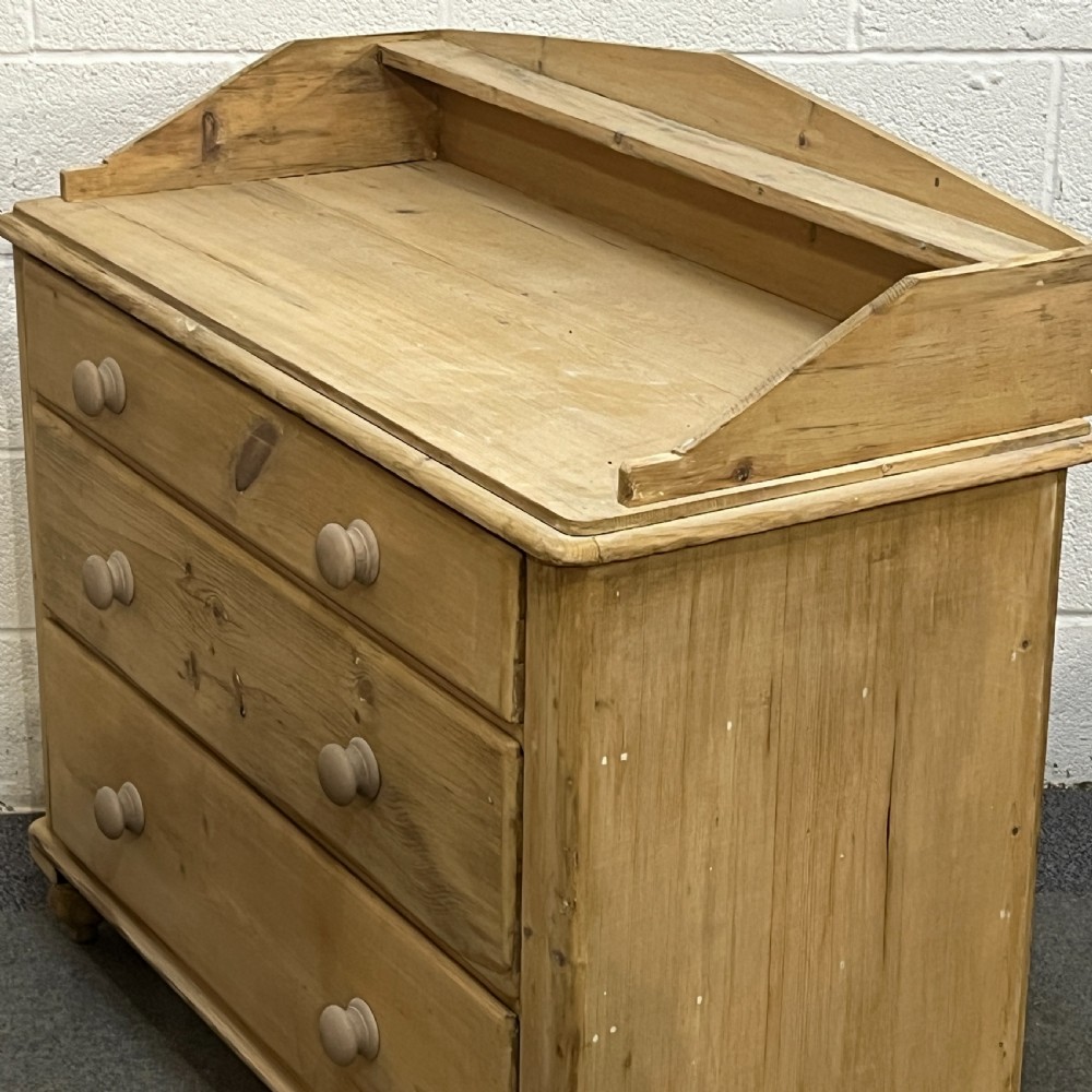 Gallery Back Victorian Pine Chest Of 3 Drawers View IV