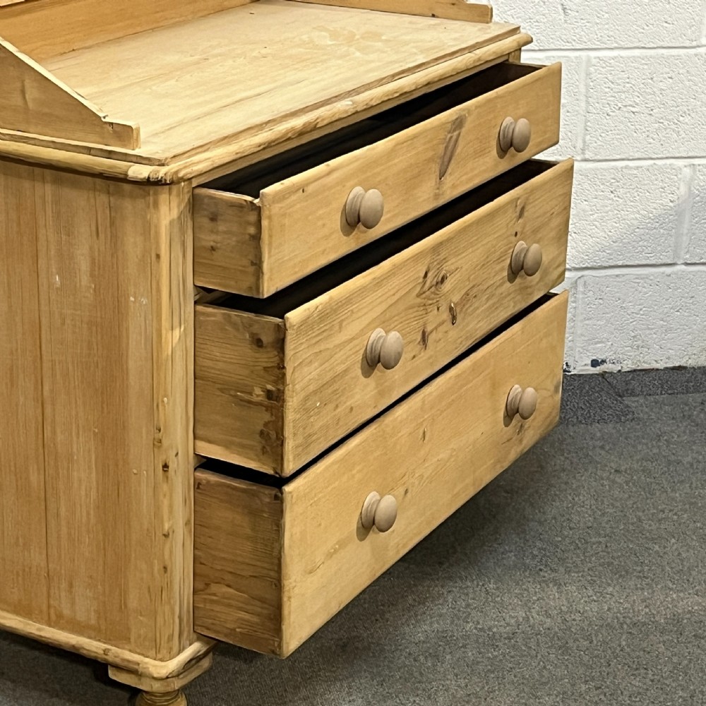 Gallery Back Victorian Pine Chest Of 3 Drawers View V