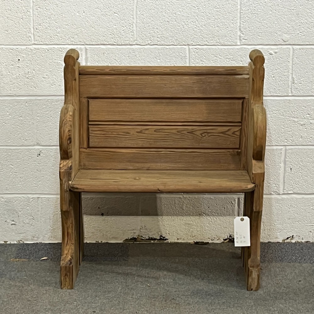 Small Old English Pine Church Pew Seat View II