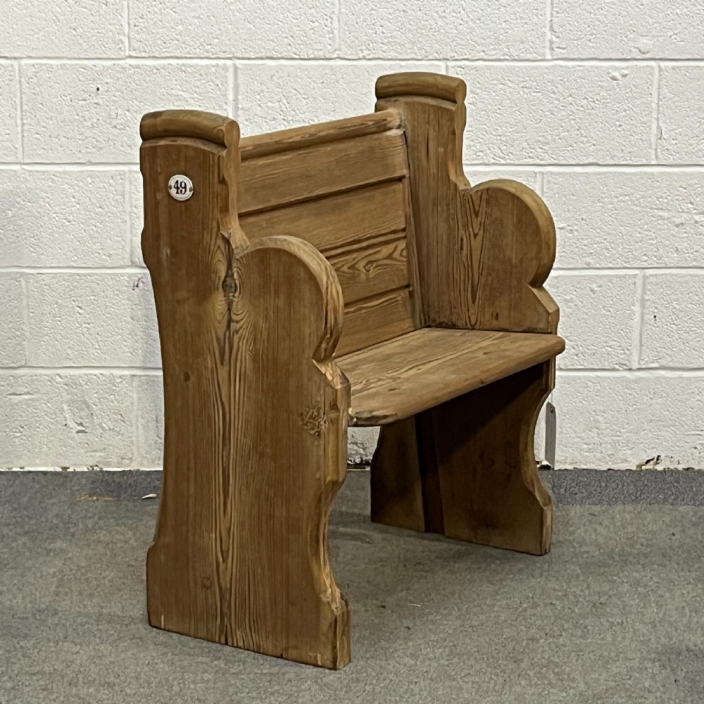Small Old English Pine Church Pew Seat View III