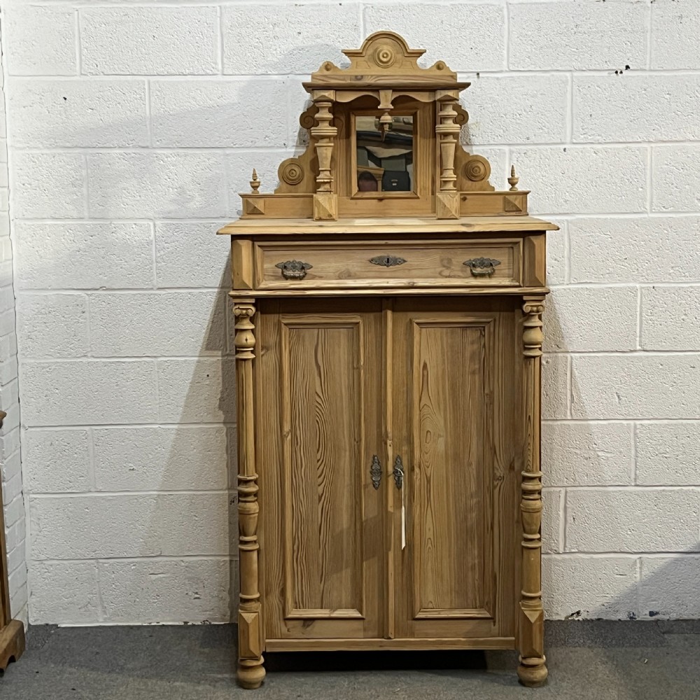 Tall Slim Decorative Antique Pine Cupboard