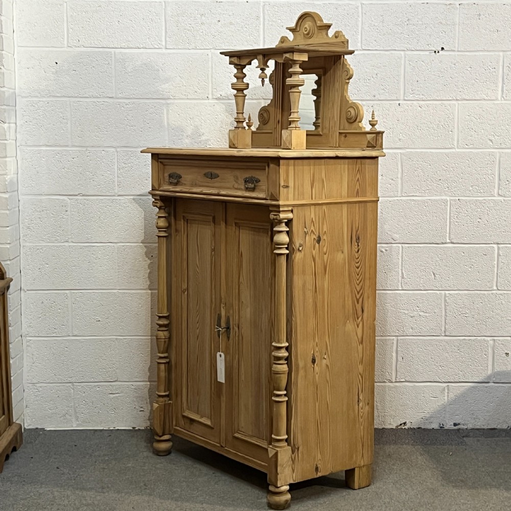 Tall Slim Decorative Antique Pine Cupboard View II