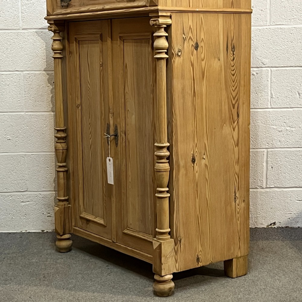Tall Slim Decorative Antique Pine Cupboard View V