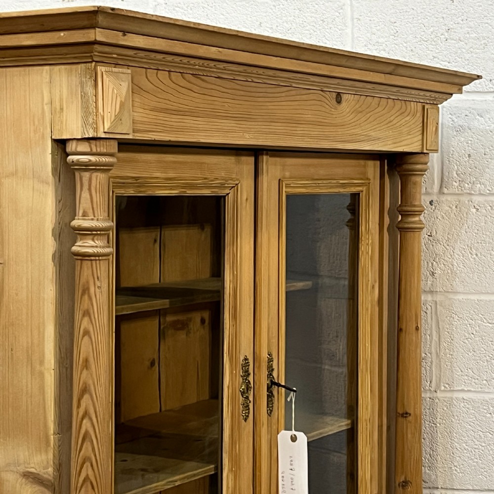 Large Tall Partly Glazed Antique Pine Display Cabinet View VI