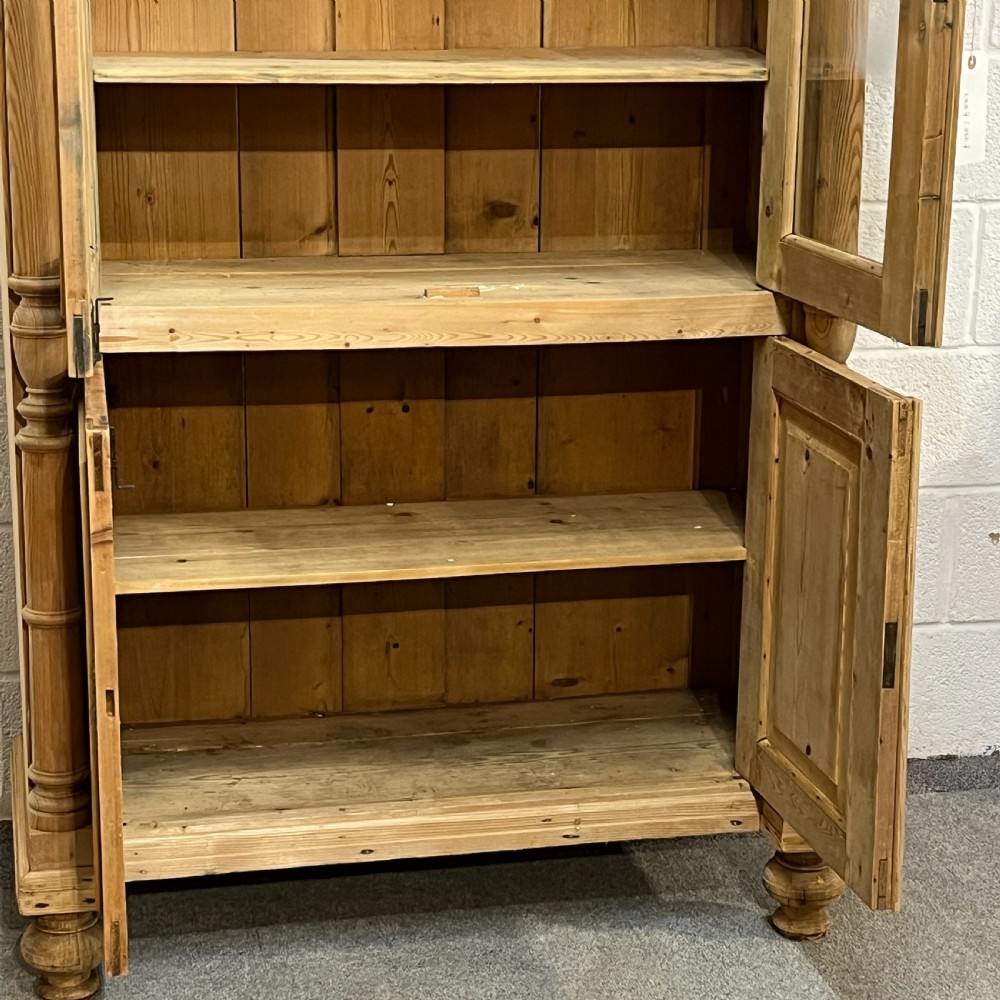 Large Tall Partly Glazed Antique Pine Display Cabinet View VIII