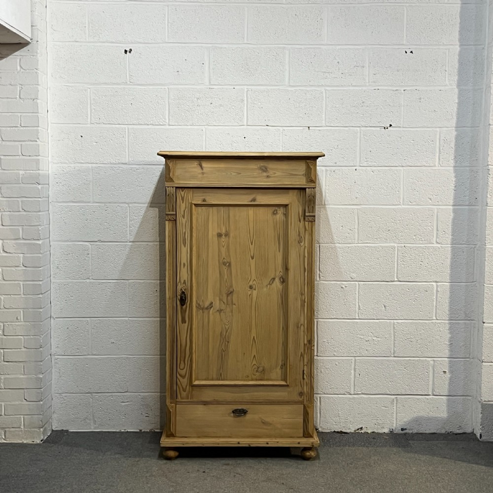 Large Danish Single Door Antique Pine Cupboard With Bottom Drawer