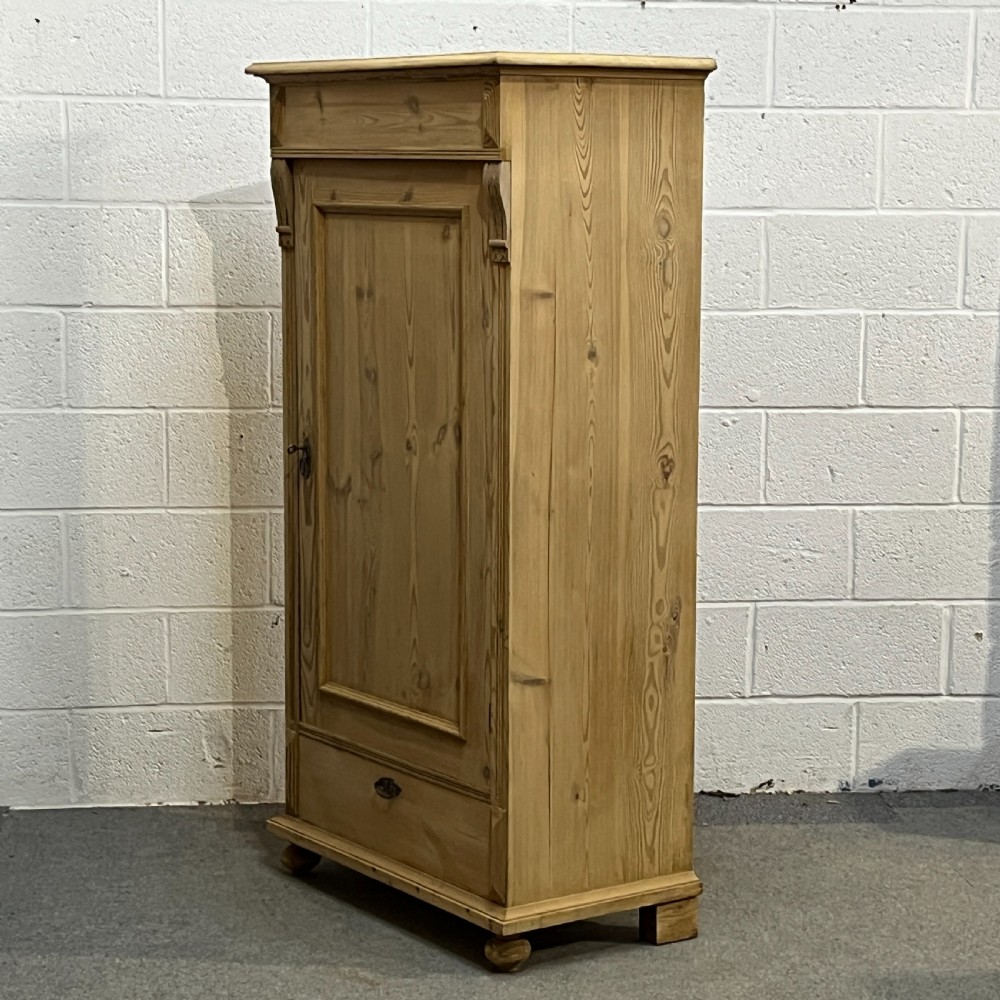 Large Danish Single Door Antique Pine Cupboard With Bottom Drawer View II