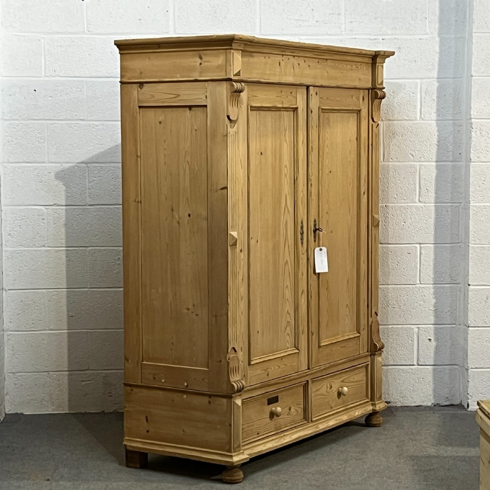 Large Antique Pine Double Wardrobe With Drawers View III