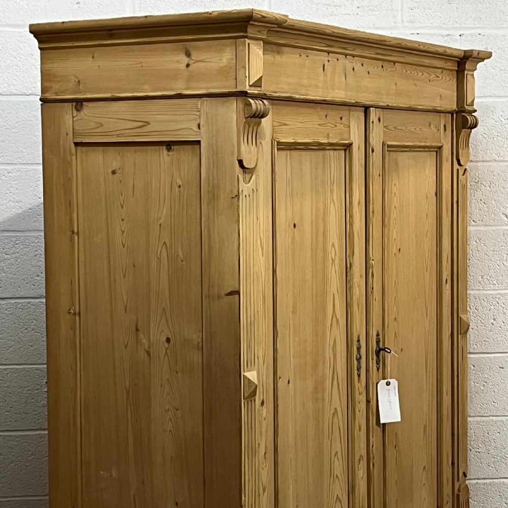 Large Antique Pine Double Wardrobe With Drawers View IV