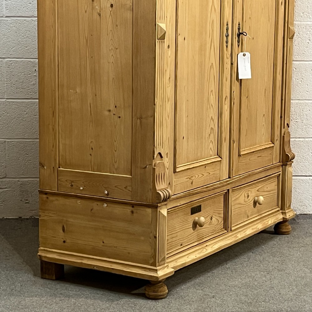 Large Antique Pine Double Wardrobe With Drawers View V
