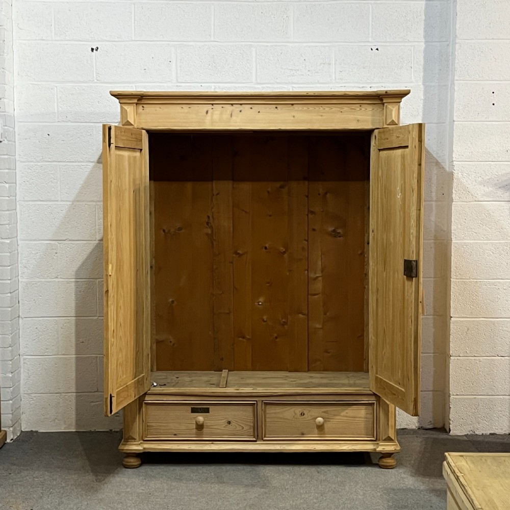 Large Antique Pine Double Wardrobe With Drawers View VI