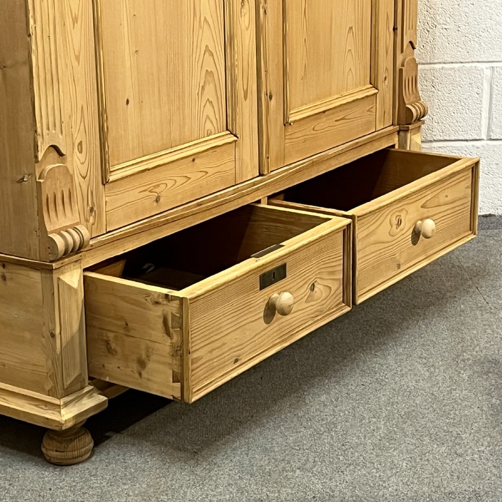 Large Antique Pine Double Wardrobe With Drawers View VIII