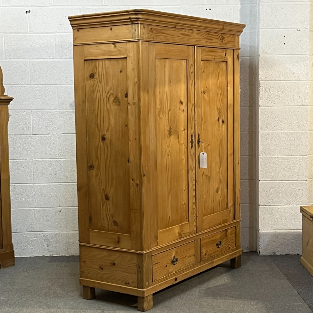 Large Early 1900’s Pine Double Wardrobe With Bottom Drawers (Dismantles) View III